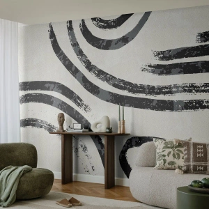 Papier Peint Photo Standard Eco - Lignes graphiques noires sur un fond clair et texturé - 100x70cm - À moitié arrêté - Décoration murale moderne pour le salon et la chambre ARTTOR