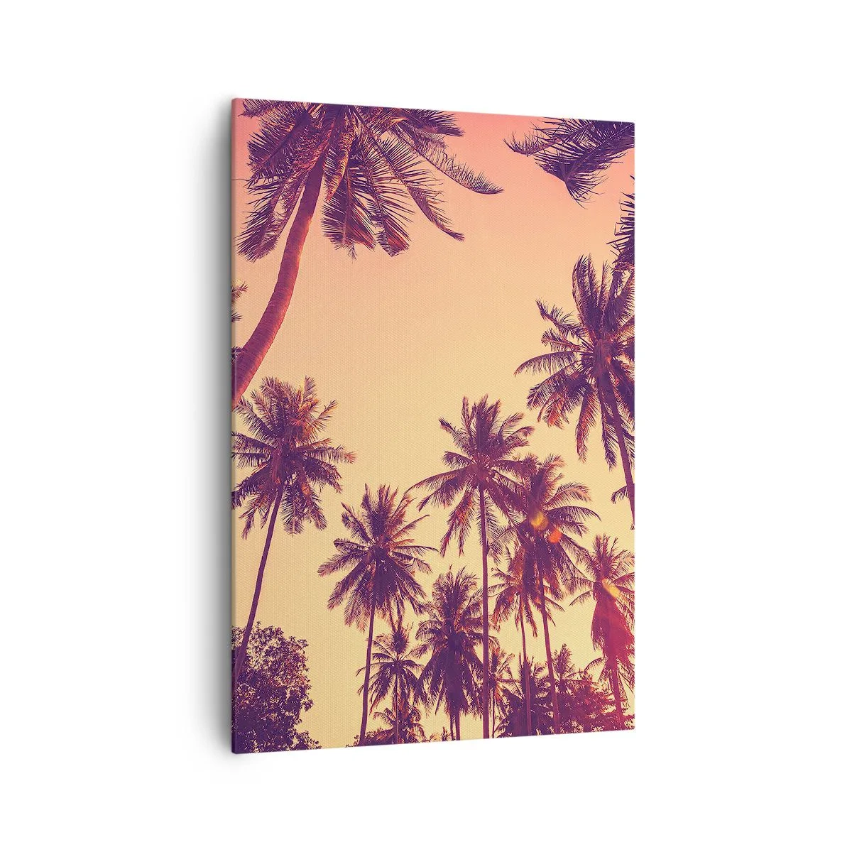 Impression sur toile - Image sur toile - Palmiers contre le ciel aux couleurs chaudes du coucher de soleil - 70x100cm - Variation tropicale - Décoration murale moderne pour le salon et la chambre ARTTOR