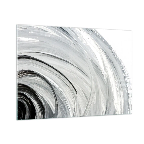 Impression sur verre - Image sur verre - Une spirale noire et blanche avec des coups de pinceau dynamiques. - 100x70cm - Composition orbitale - Décoration murale moderne pour le salon et la chambre ARTTOR