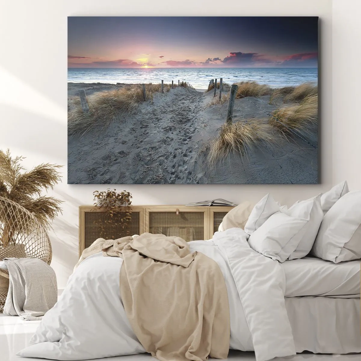 Impression sur toile - Image sur toile - Chemin menant à la plage au coucher du soleil - 120x80cm - Tu as versé l'éclat de l'arc-en-ciel sur les flots - Décoration murale moderne pour le salon et la chambre ARTTOR