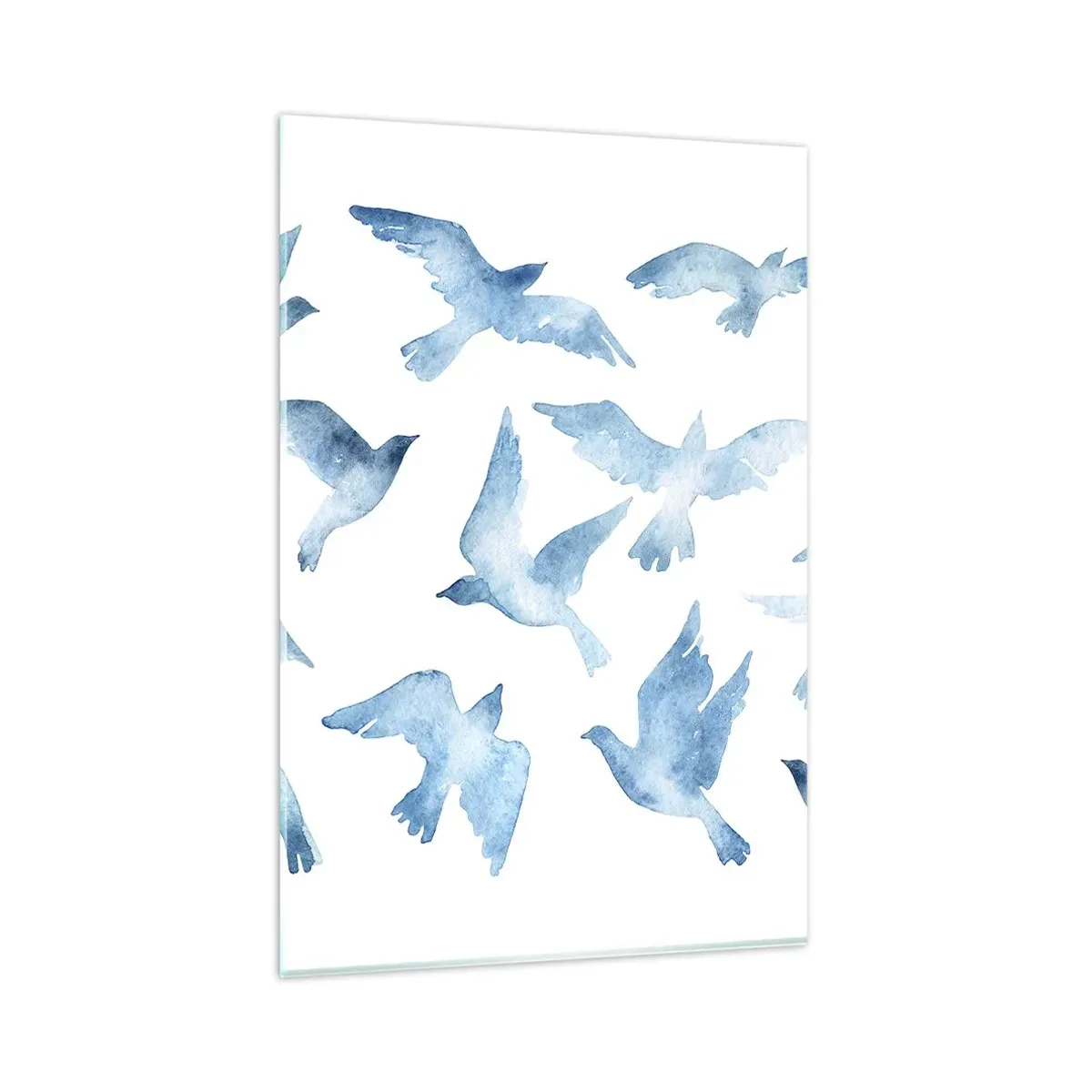Impression sur verre - Image sur verre - Une aquarelle subtile représentant des oiseaux en vol - 80x120cm - Oiseaux bleus - Décoration murale moderne pour le salon et la chambre ARTTOR