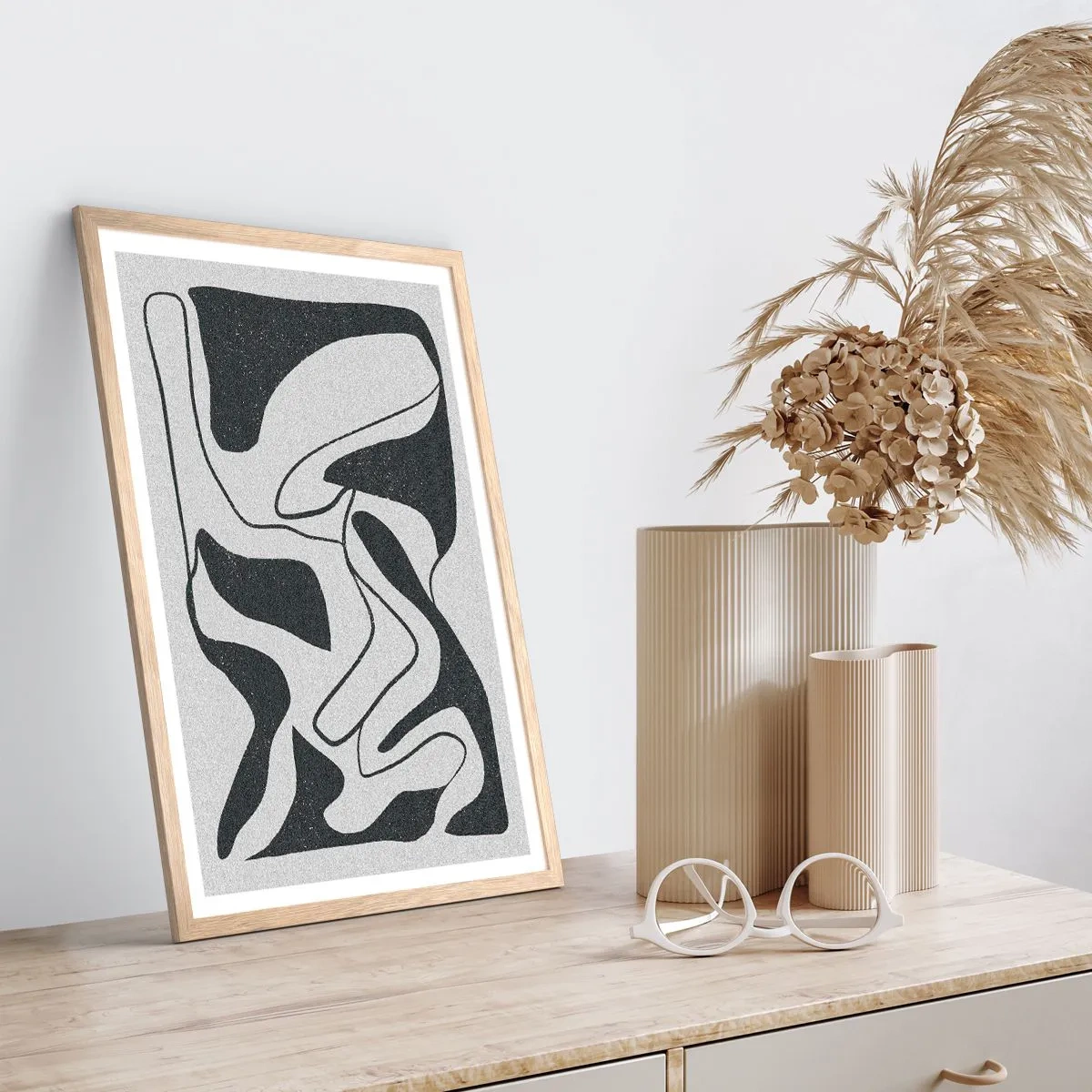 Affiche dans un chêne clair - Poster - Amusement de labyrinthe abstrait - 50x70 cm