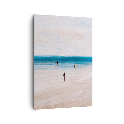 Impression sur toile - Image sur toile - Une plage avec des gens sur fond de mer calme - 70x100cm - Un besoin naturel - Décoration murale moderne pour le salon et la chambre ARTTOR