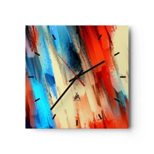 Horloge murale - Pendule murale - Coup de pinceau abstrait dans les tons bleu et orange - 30x30cm - Une cascade de couleurs - Décoration murale moderne pour le salon et la chambre ARTTOR