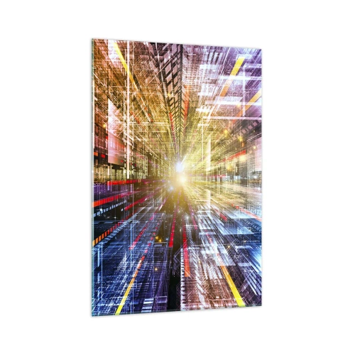 Impression sur verre - Image sur verre - Lumières dynamiques dans un couloir futuriste - 70x100cm - Couloir lumineux - Décoration murale moderne pour le salon et la chambre ARTTOR