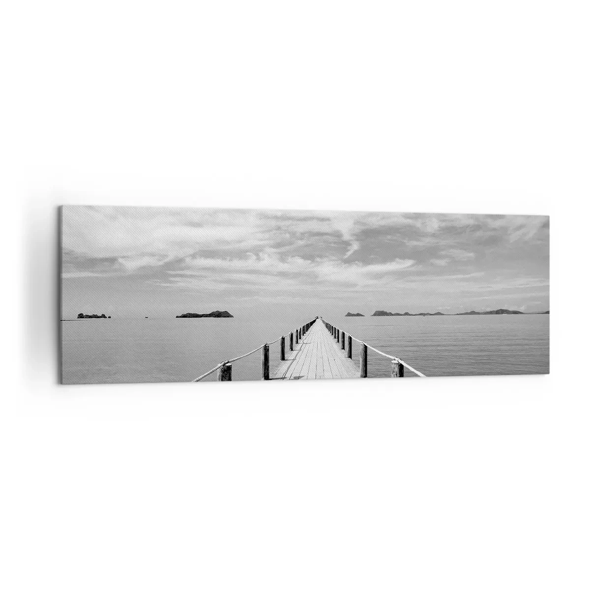 Impression sur toile - Image sur toile - Une jetée en bois menant au loin sur une mer calme - 160x50cm - Et peut-être un voyage... - Décoration murale moderne pour le salon et la chambre ARTTOR
