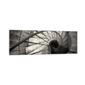 Impression sur verre - Image sur verre - Escalier en colimaçon noir et blanc de style moderne - 160x50cm - En haut des escaliers, en bas des escaliers - Décoration murale moderne pour le salon et la chambre ARTTOR