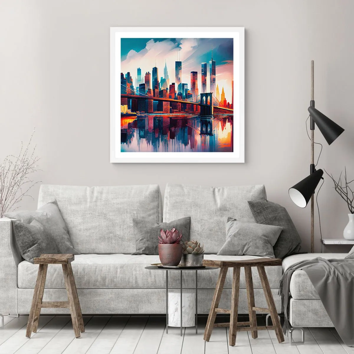 Affiche dans un cadre blanc - Poster - New York onirique - 60x60 cm