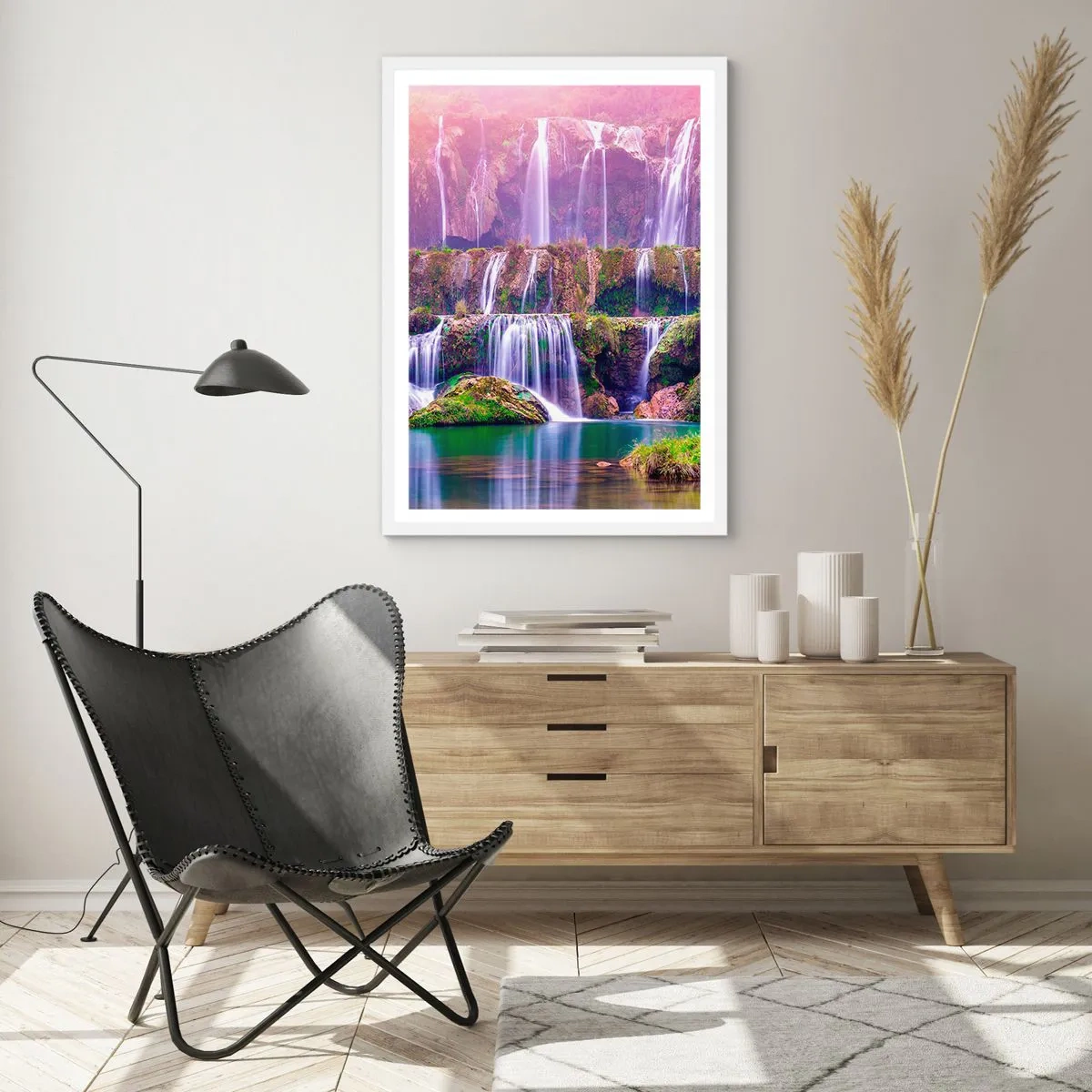 Affiche dans un cadre blanc - Poster - Escalier vers le ciel - 50x70 cm