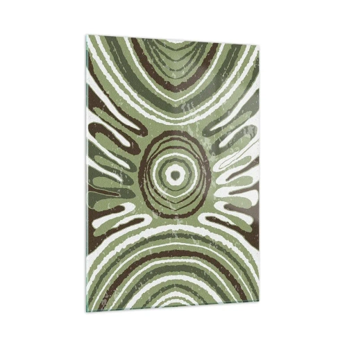 Impression sur verre - Image sur verre - Cercles concentriques verts et lignes abstraites - 50x70cm - Une explosion d'émotions - Décoration murale moderne pour le salon et la chambre ARTTOR