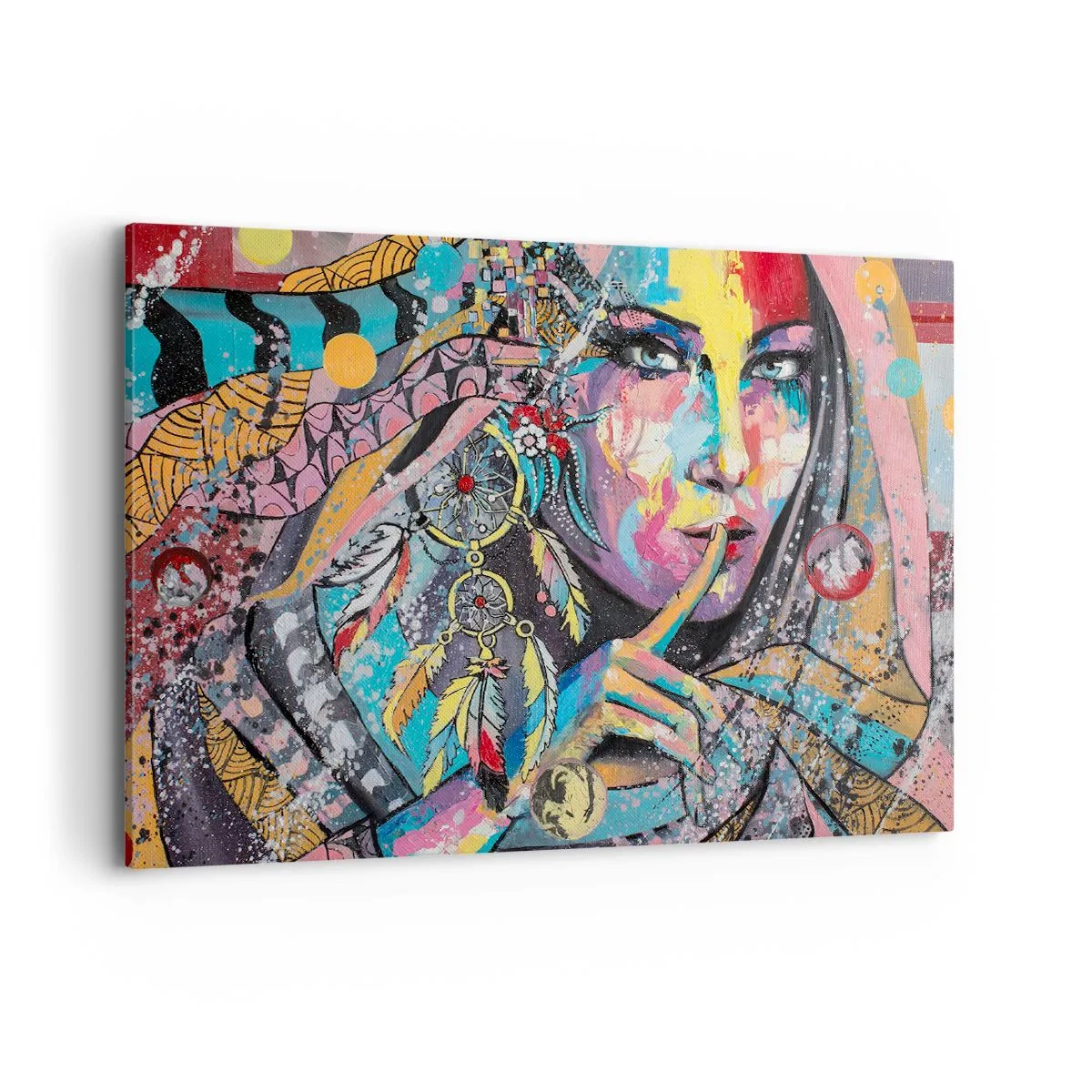 Impression sur toile - Image sur toile - Visage féminin coloré dans un style artistique - 100x70cm - Taisez-vous jusqu'à ce que vous compreniez - Décoration murale moderne pour le salon et la chambre ARTTOR