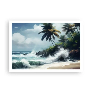 Affiche - Poster - Rivage tropical avec palmiers et mer agitée - 100x70cm - Sur une côte tropicale - Décoration murale moderne pour le salon et la chambre ARTTOR