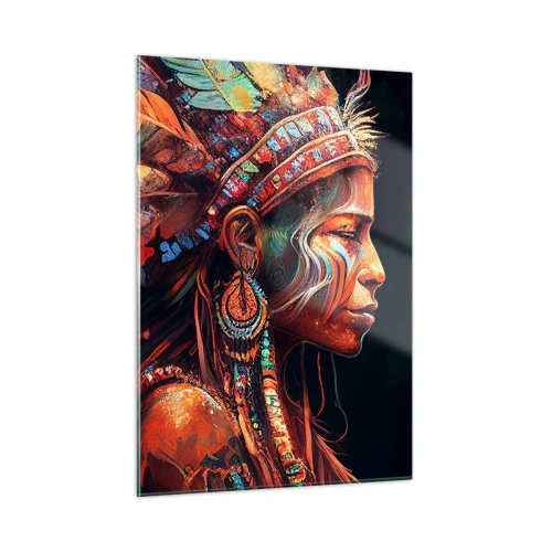Impression sur verre - Image sur verre - Une figure portant une coiffe à plumes buvant une potion dans une atmosphère mystique - 50x70cm - Rituel magique - Décoration murale moderne pour le salon et la chambre ARTTOR
