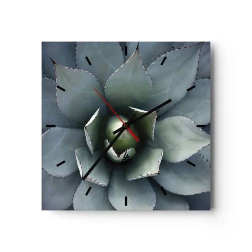 Horloge murale - Pendule murale - Gros plan d'une rosette d'agave aux délicates nuances de vert - 30x30cm - Wabi et observe - Décoration murale moderne pour le salon et la chambre ARTTOR