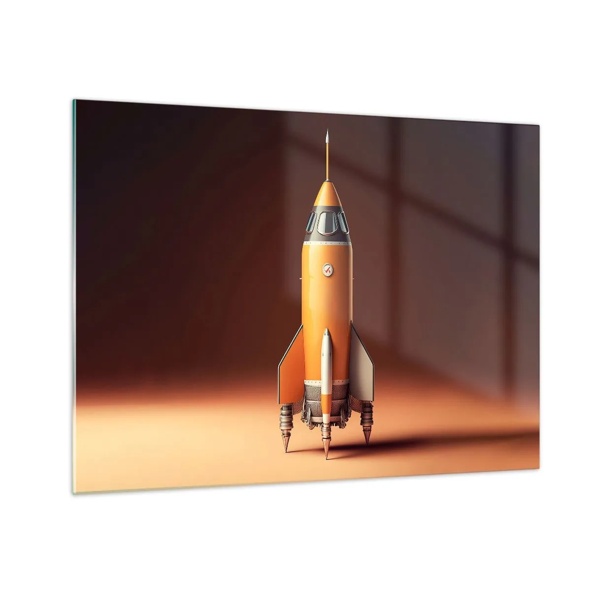 Impression sur verre - Image sur verre - Une fusée orange sur un fond de lumière douce - 70x50cm - Ça commence par un rêve - Décoration murale moderne pour le salon et la chambre ARTTOR
