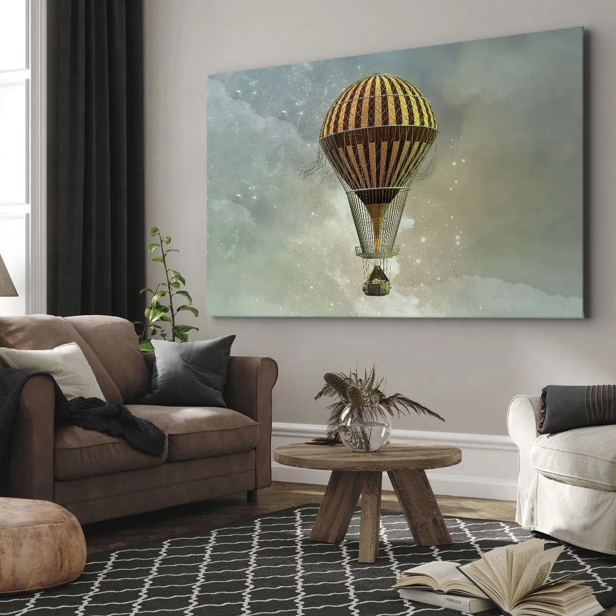 Impression sur toile - Image sur toile - Une montgolfière flottant parmi les nuages - 70x50cm - Vols pionniers - Décoration murale moderne pour le salon et la chambre ARTTOR