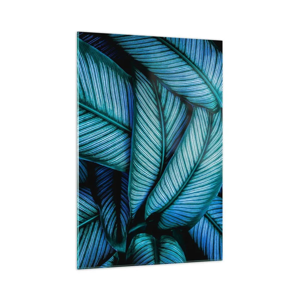 Impression sur verre - Image sur verre - Un gros plan de feuilles turquoise avec des détails vifs. - 70x100cm - Lignes de vie - Décoration murale moderne pour le salon et la chambre ARTTOR