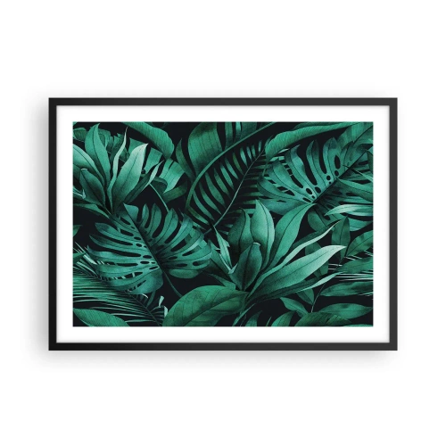 Affiche dans un cadre noir - Poster - Feuilles tropicales aux nuances de vert intense - 70x50cm - Profondeur du vert tropical - Décoration murale moderne pour le salon et la chambre ARTTOR