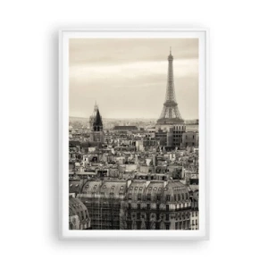 Affiche dans un cadre blanc - Poster - Sur les toits de Paris - 70x100 cm
