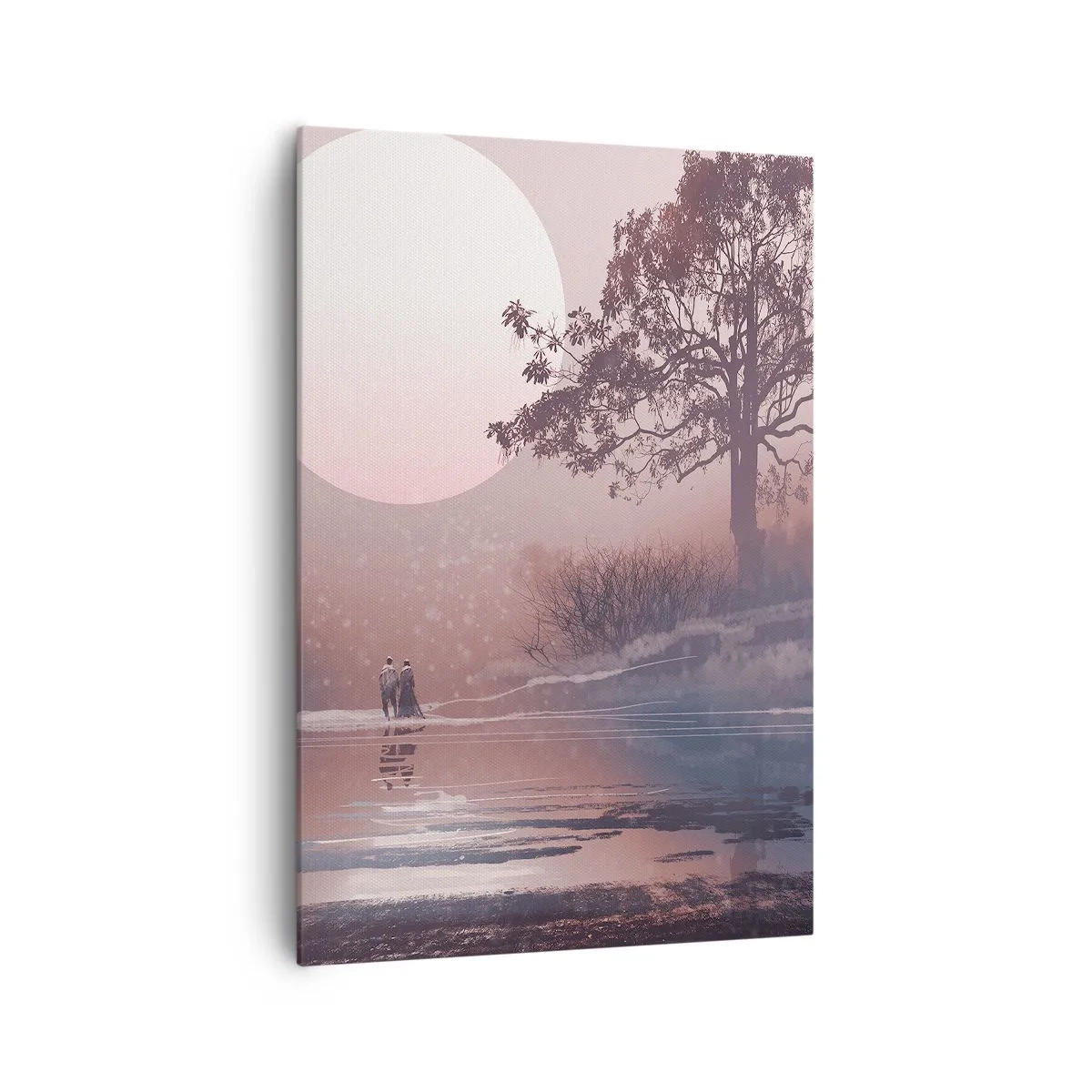 Impression sur toile - Image sur toile - Scène romantique avec la lune et un arbre au bord de l'eau - 70x100cm - Merveilles de la nuit - Décoration murale moderne pour le salon et la chambre ARTTOR