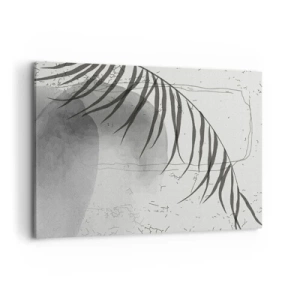 Impression sur toile - Image sur toile - Un délicat motif de feuille de palmier sur un fond clair dans un style scandinave. - 100x70cm - L'exotisme subtil de la nature - Décoration murale moderne pour le salon et la chambre ARTTOR