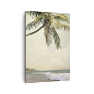Impression sur toile - Image sur toile - Une plage avec des palmiers sur fond de mer calme - 70x100cm - Rêve tropical - Décoration murale moderne pour le salon et la chambre ARTTOR