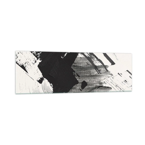 Impression sur verre - Image sur verre - Traits abstraits de noir sur fond blanc - 160x50cm - Abstraction – expression du noir - Décoration murale moderne pour le salon et la chambre ARTTOR