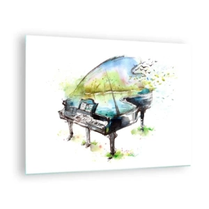 Impression sur verre - Image sur verre - Aquarelle d'un piano entouré de nature - 70x50cm - Enchanté en musique - Décoration murale moderne pour le salon et la chambre ARTTOR