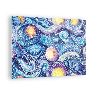 Impression sur verre - Image sur verre - Une interprétation abstraite de la nuit étoilée aux couleurs intenses - 70x50cm - D'après un tableau de van Gogh - Décoration murale moderne pour le salon et la chambre ARTTOR