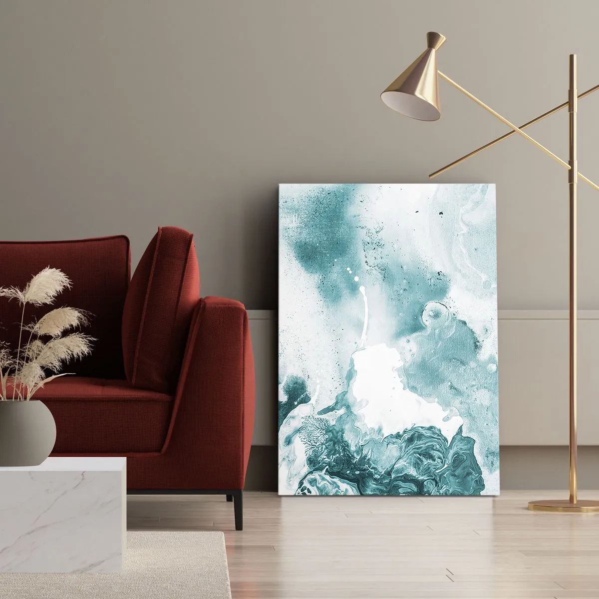 Impression sur toile - Image sur toile - Abstraction dans des tons de bleu avec de délicats accents de blanc - 50x70cm - Marécage bleu - Décoration murale moderne pour le salon et la chambre ARTTOR