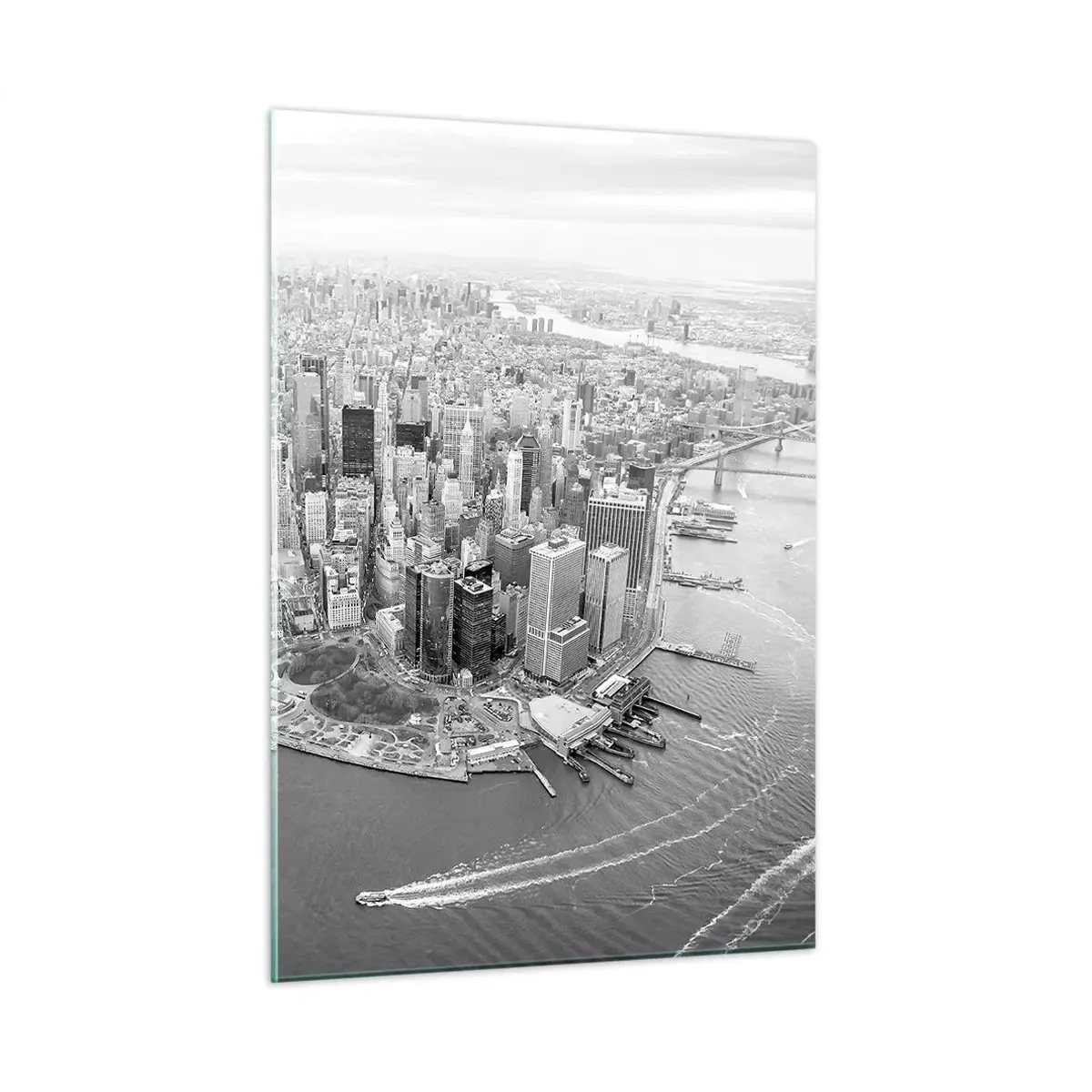 Impression sur verre - Image sur verre - Une vue plongeante sur la ville en noir et blanc - 50x70cm - Comment ne pas aimer ? - Décoration murale moderne pour le salon et la chambre ARTTOR