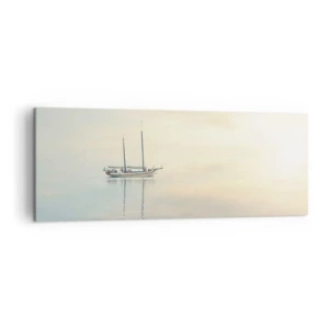 Impression sur toile - Image sur toile - Un bateau sur une mer calme dans une douce lumière - 140x50cm - Dans une mer de silence - Décoration murale moderne pour le salon et la chambre ARTTOR
