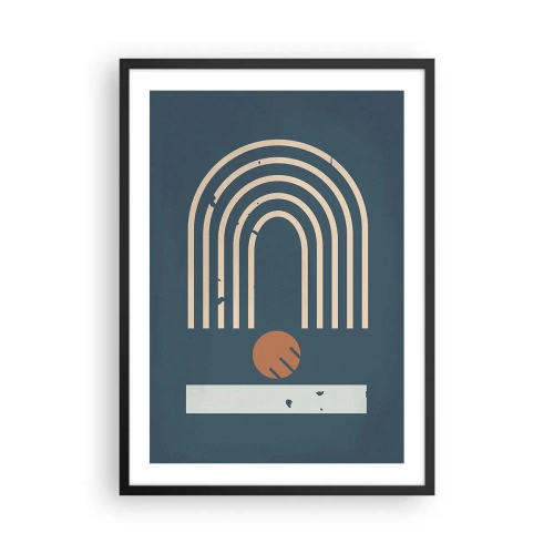 Affiche dans un cadre noir - Poster - Arcs géométriques et une sphère sur fond sombre - 50x70cm - Géométrie sur la grenade - Décoration murale moderne pour le salon et la chambre ARTTOR