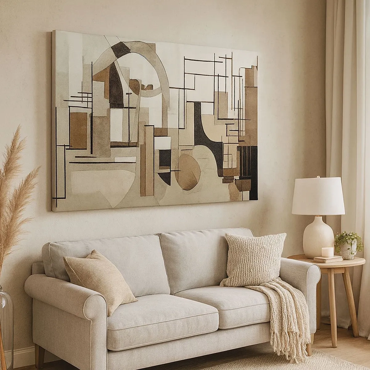 Impression sur toile - Image sur toile - Abstraction architecturale en beige et marron - 70x50cm - Paysage urbain 2.0 - Décoration murale moderne pour le salon et la chambre ARTTOR