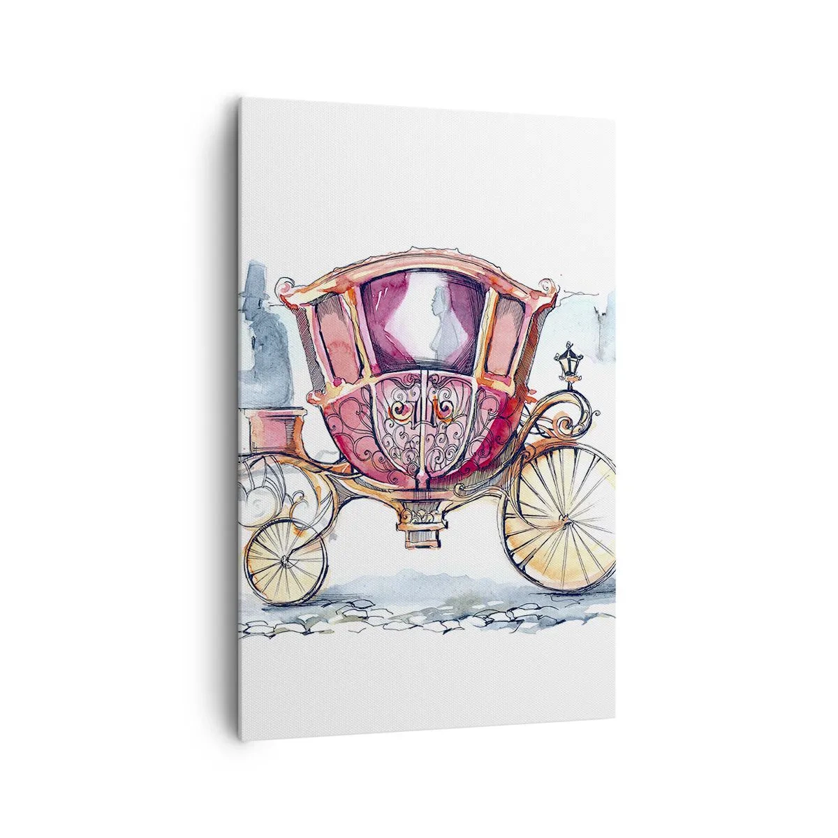 Impression sur toile - Image sur toile - Une illustration élégante d'une voiture ancienne aux couleurs pastel. - 80x120cm - À un mariage ou à un bal ? - Décoration murale moderne pour le salon et la chambre ARTTOR