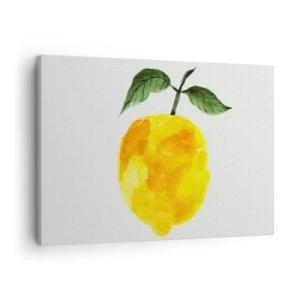 Impression sur toile - Image sur toile - Citron aquarelle avec des feuilles vertes sur fond clair - 70x50cm - Comment reconnaitre le goût du soleil - Décoration murale moderne pour le salon et la chambre ARTTOR