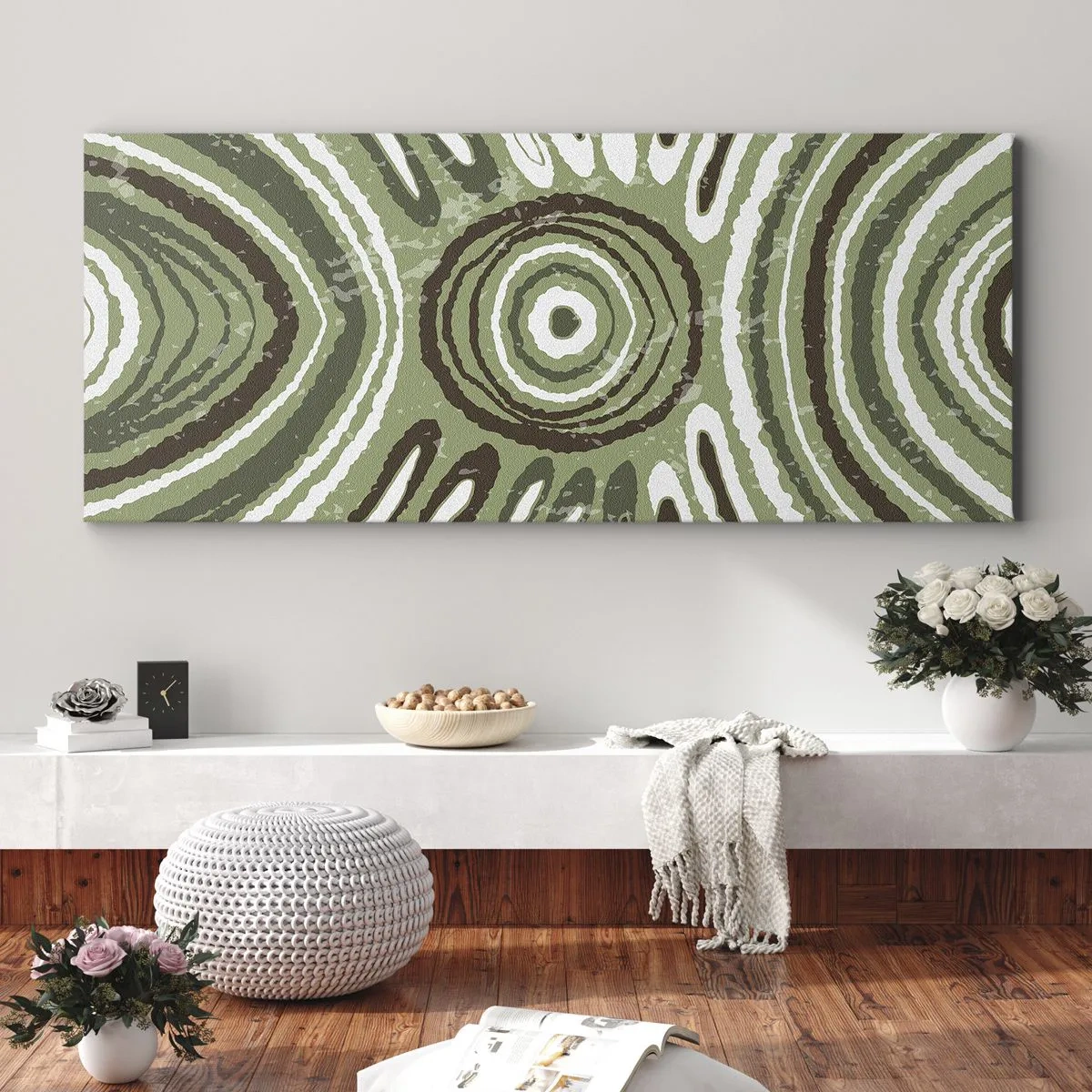 Impression sur toile - Image sur toile - Motifs abstraits dans les tons de vert et de marron - 140x50cm - Une explosion d'émotions - Décoration murale moderne pour le salon et la chambre ARTTOR