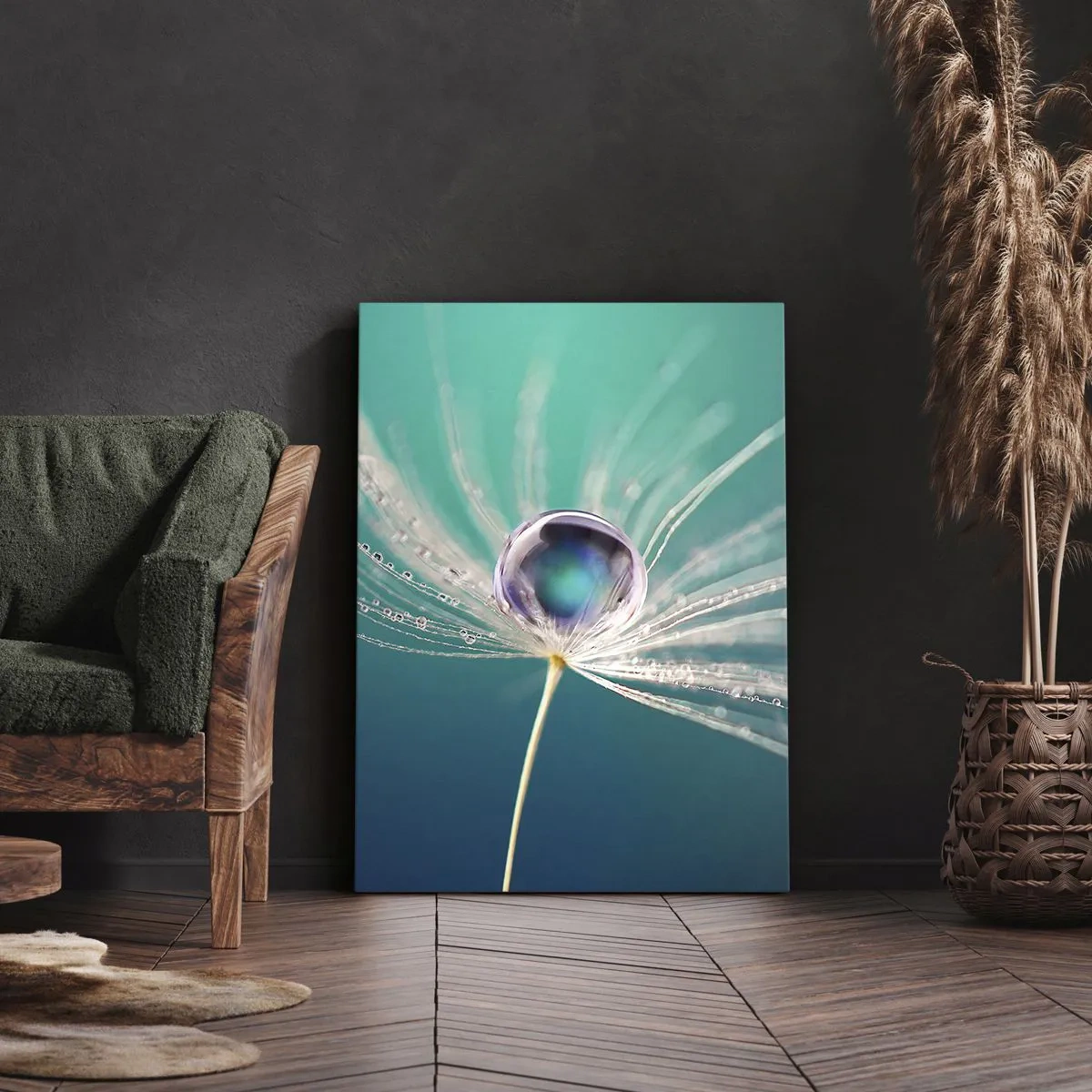 Impression sur toile - Image sur toile - Macro d'une goutte d'eau sur une délicate graine de pissenlit - 50x70cm - Moment mystique - Décoration murale moderne pour le salon et la chambre ARTTOR