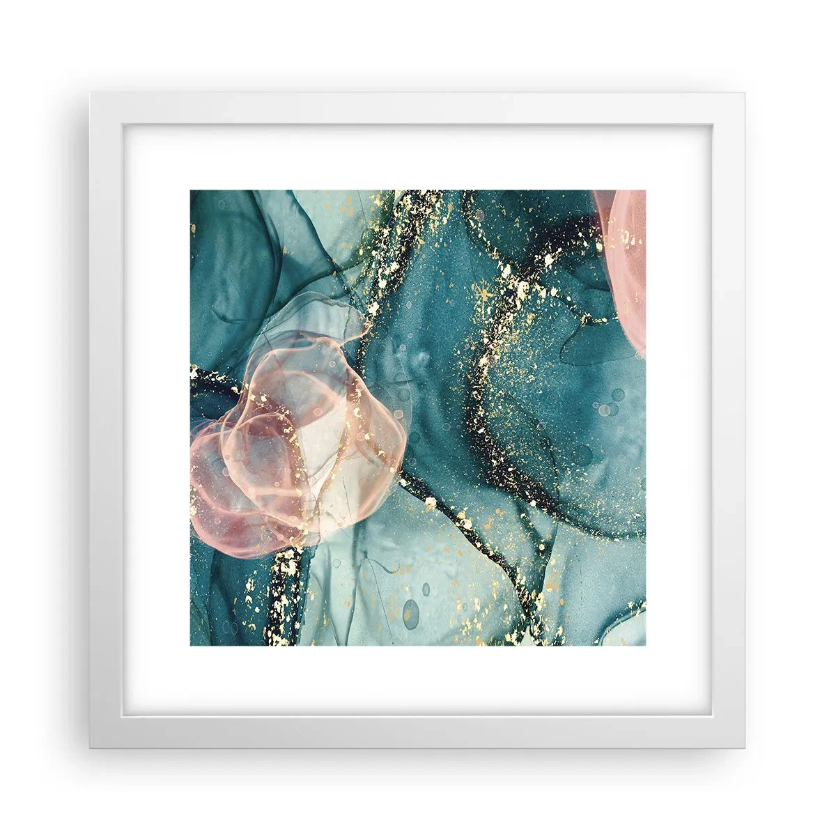 Affiche dans un cadre blanc - Poster - Soie bleu, tulle rose - 30x30 cm