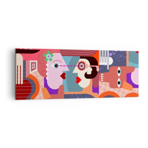 Impression sur toile - Image sur toile - Figures abstraites aux couleurs vives - 140x50cm - Les yeux dans les yeux - Décoration murale moderne pour le salon et la chambre ARTTOR