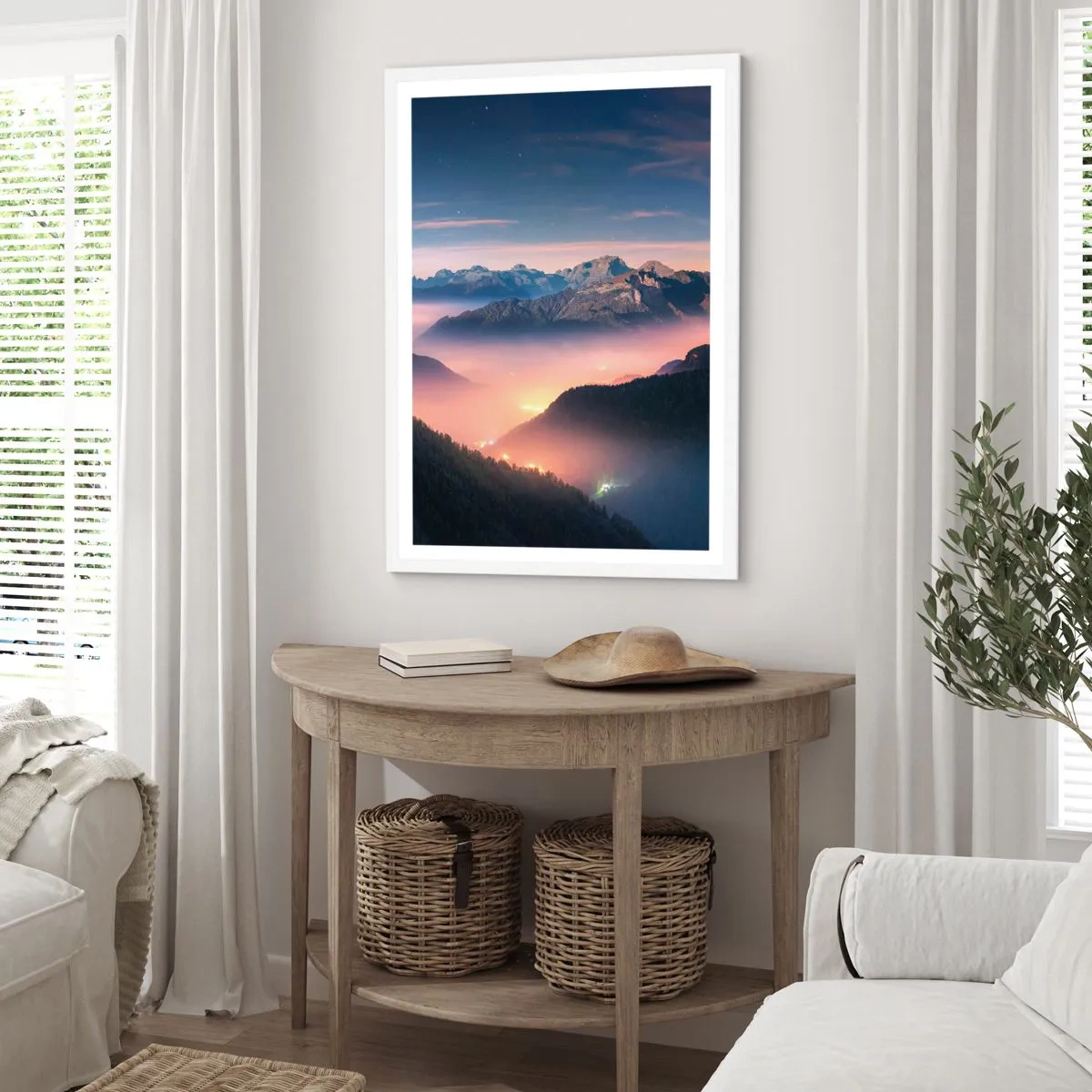 Affiche dans un cadre blanc - Poster - Lumière dans les vallées - 30x40 cm
