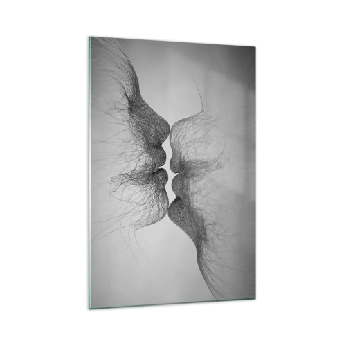 Impression sur verre - Image sur verre - Un baiser abstrait présenté sous une forme éthérée - 80x120cm - La bise du vent - Décoration murale moderne pour le salon et la chambre ARTTOR