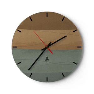 Horloge murale - Pendule murale - Rayures minimalistes dans les tons marron et vert - 30x30cm - Composition horizontale - Décoration murale moderne pour le salon, la cuisine et la chambre ARTTOR