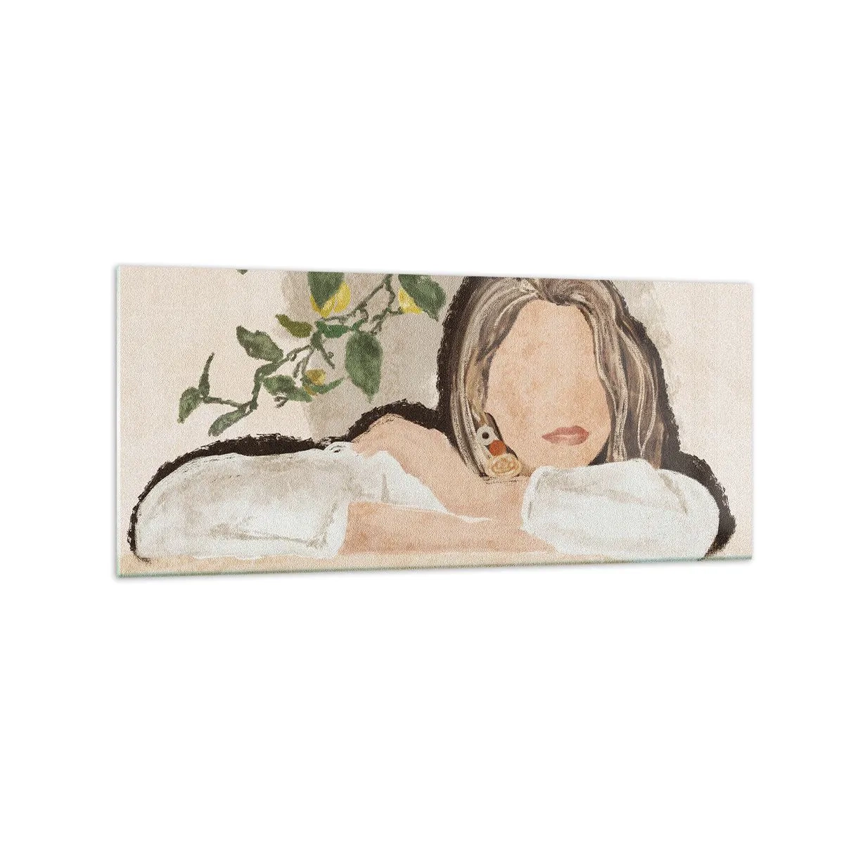 Impression sur verre - Image sur verre - La figure d'une femme sur fond de citronnier - 120x50cm - La beauté du sud - Décoration murale moderne pour le salon et la chambre ARTTOR