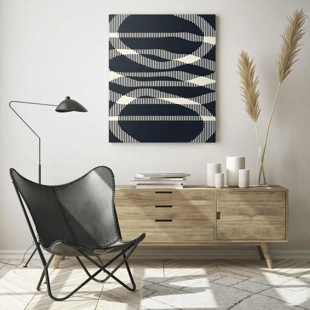 Impression sur verre - Image sur verre - Lignes géométriques dans les tons de noir et de beige - 50x70cm - Une tentative de briser l'obscurité - Décoration murale moderne pour le salon et la chambre ARTTOR