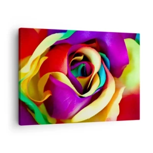 Impression sur toile - Image sur toile - Une rose colorée aux nuances de l'arc-en-ciel - 70x50cm - Ce n'est pas possible - Décoration murale moderne pour le salon et la chambre ARTTOR