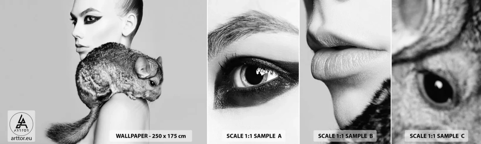 Échantillon de Papier Peint Autocollant Deluxe Sticker - Dame au chinchilla - Femme, Femme avec Chinchilla, Modèle - 100x30 cm