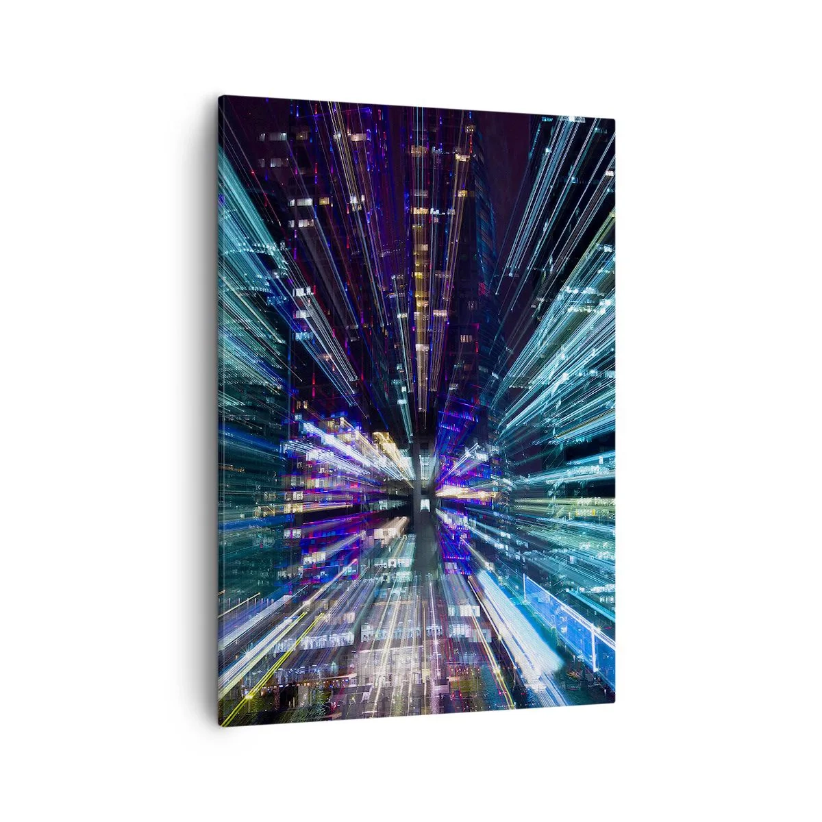 Impression sur toile - Image sur toile - Vue dynamique de la ville la nuit avec un effet de lumière - 50x70cm - Transition vers l'hyperespace - Décoration murale moderne pour le salon et la chambre ARTTOR