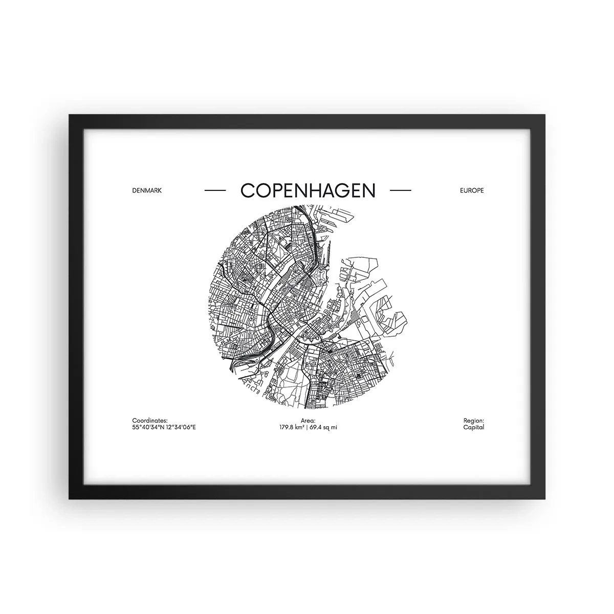 Affiche dans un cadre noir - Poster - Anatomie de Copenhague - 50x40 cm