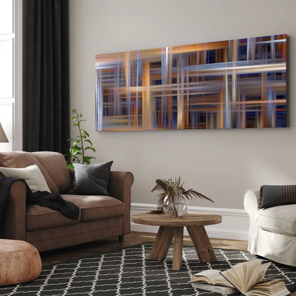 Impression sur toile - Image sur toile - Motifs géométriques abstraits aux couleurs pastel - 160x50cm - Tissé de lumière - Décoration murale moderne pour le salon et la chambre ARTTOR